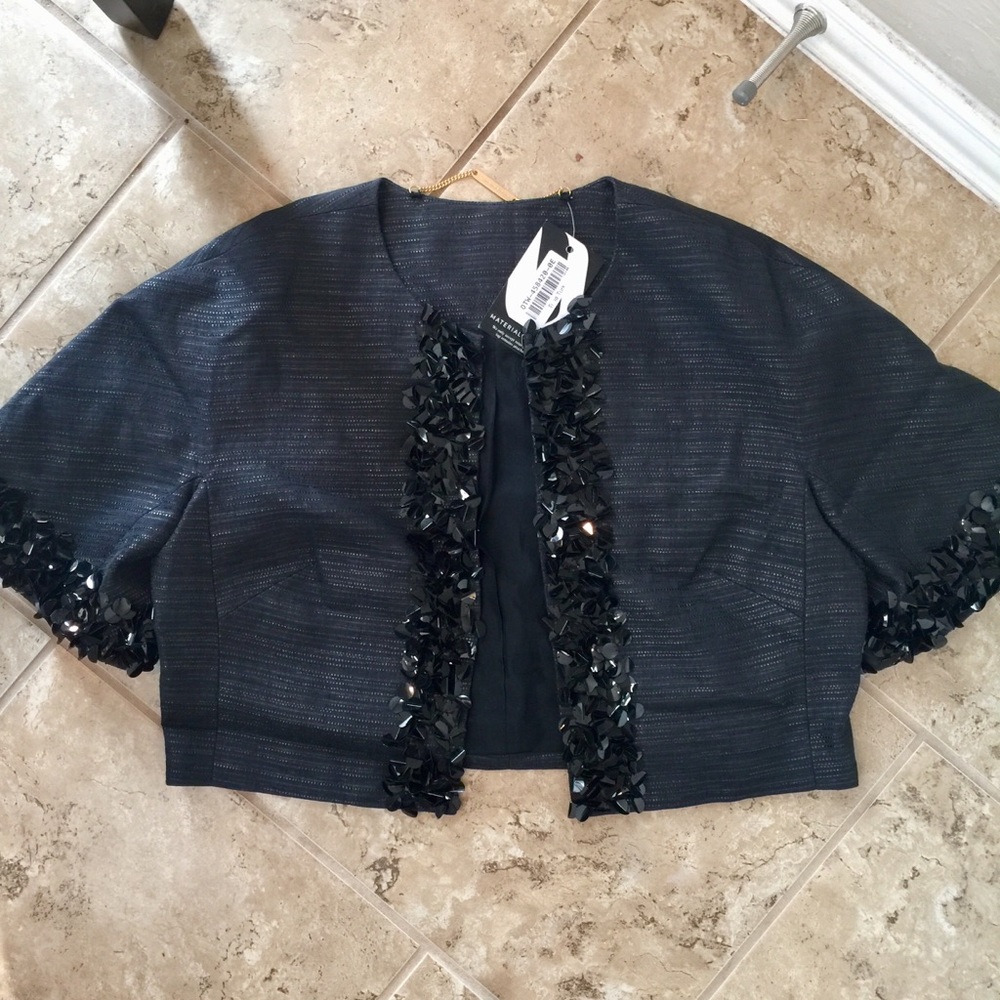 Trina Turk black glam crop short sleeve jacket S - Picture 6 of 6